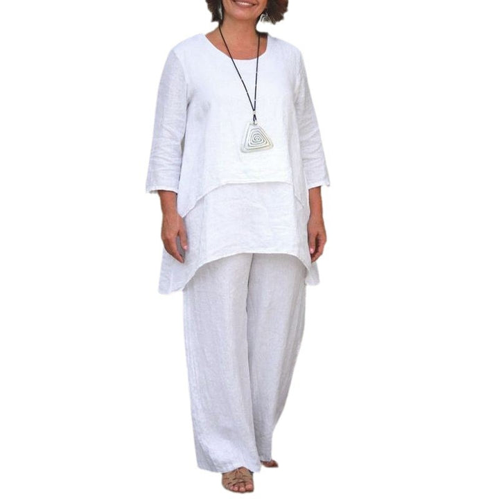 Women's Casual Two-Piece Linen Set with Oversized Tunic and Wide Palazzo Pants Mune Fashion