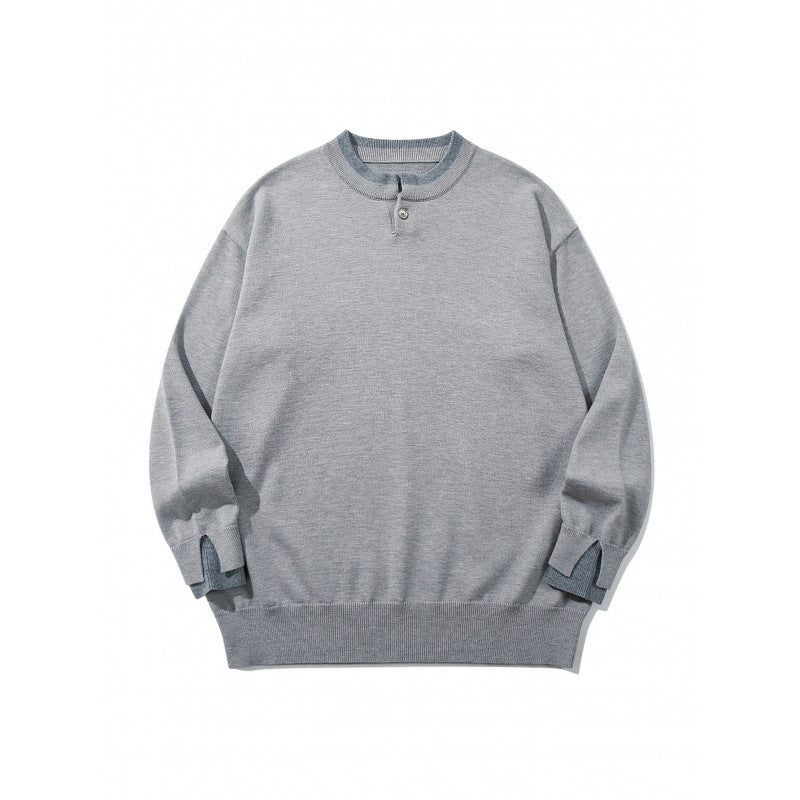 Unisex Oversize Fine Knit Sweater with Henley Button Placket and Slit Cuffs Mune Fashion