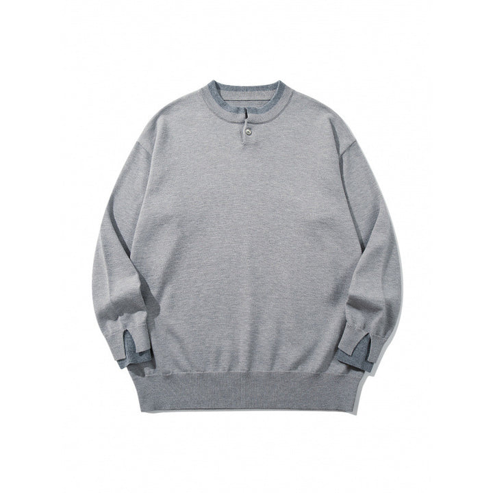 Unisex Oversize Fine Knit Sweater with Henley Button Placket and Slit Cuffs Mune Fashion