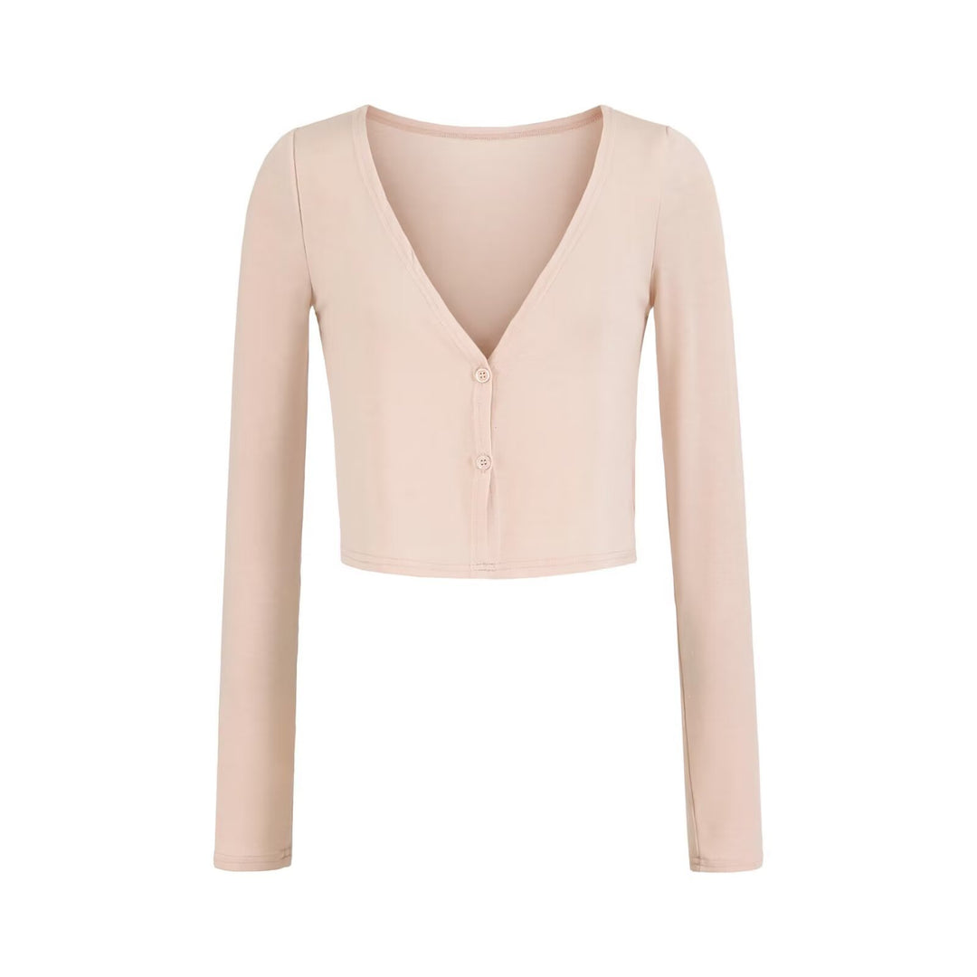 Women's Short Fine Knit Cardigan with Deep V-Neck and Button Front Mune Fashion