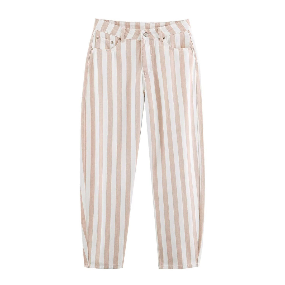 Women's Striped High-Waist Pants with Straight Leg Mune Fashion