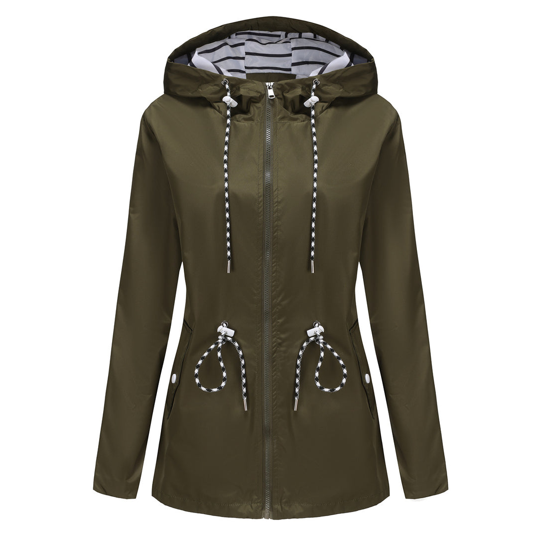 Women's light waterproof parka rain jacket with waist drawstring Mune Fashion