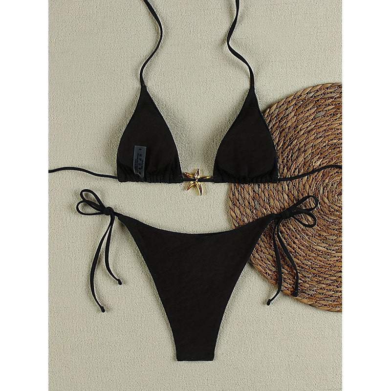 Women's triangle bikini with elegant star applique Mune Fashion