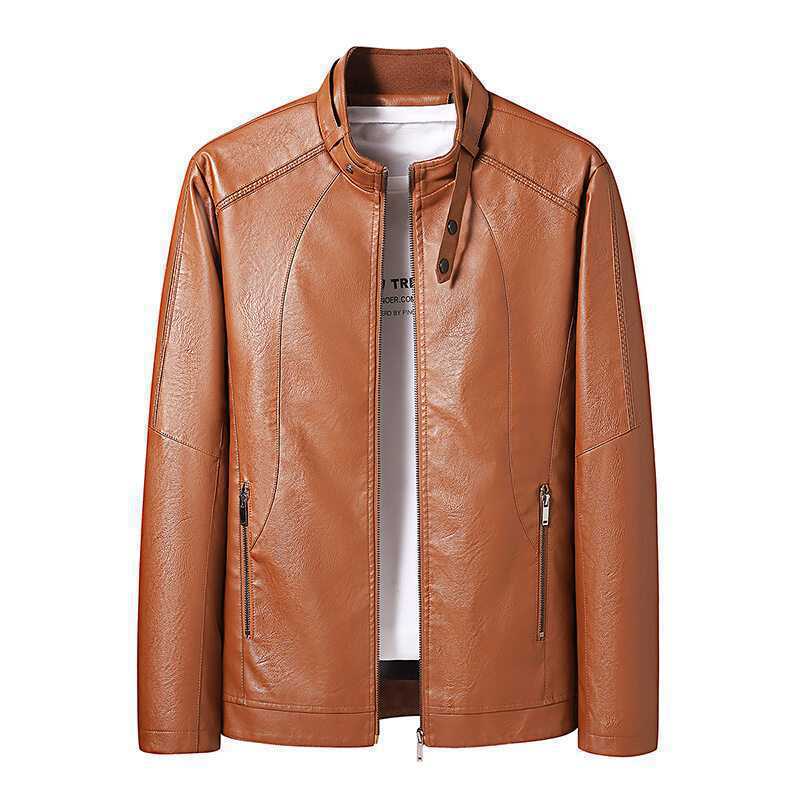 Men's Slim-Fit Faux Leather Blouson with Stand Collar, Concealed Zipper and Side Pockets Mune Fashion