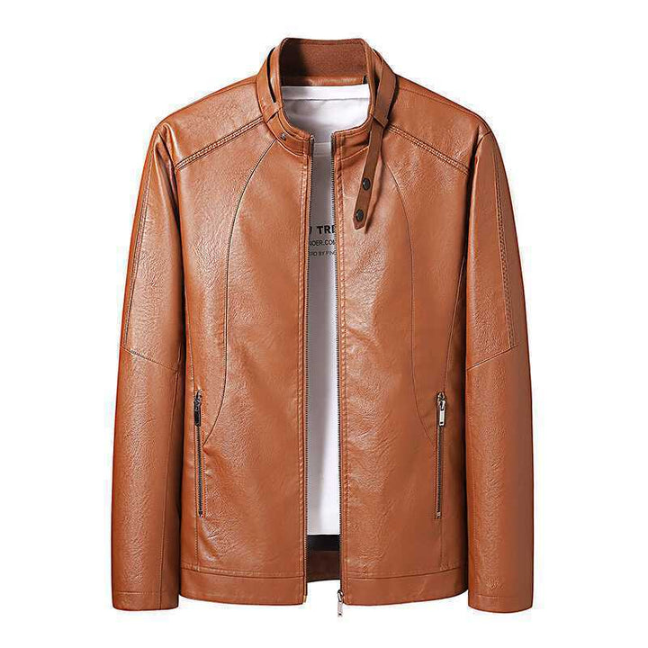 Men's Slim-Fit Faux Leather Blouson with Stand Collar, Concealed Zipper and Side Pockets Mune Fashion