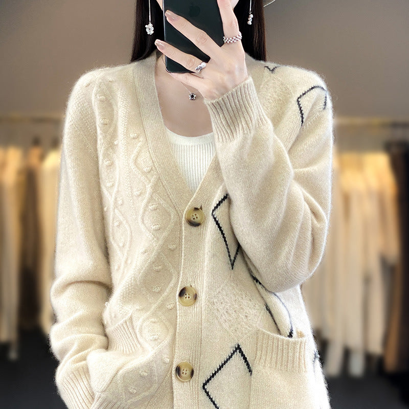 Ladies Cozy Oversized Cardigan with Openwork and Diamond Detail Mune Fashion