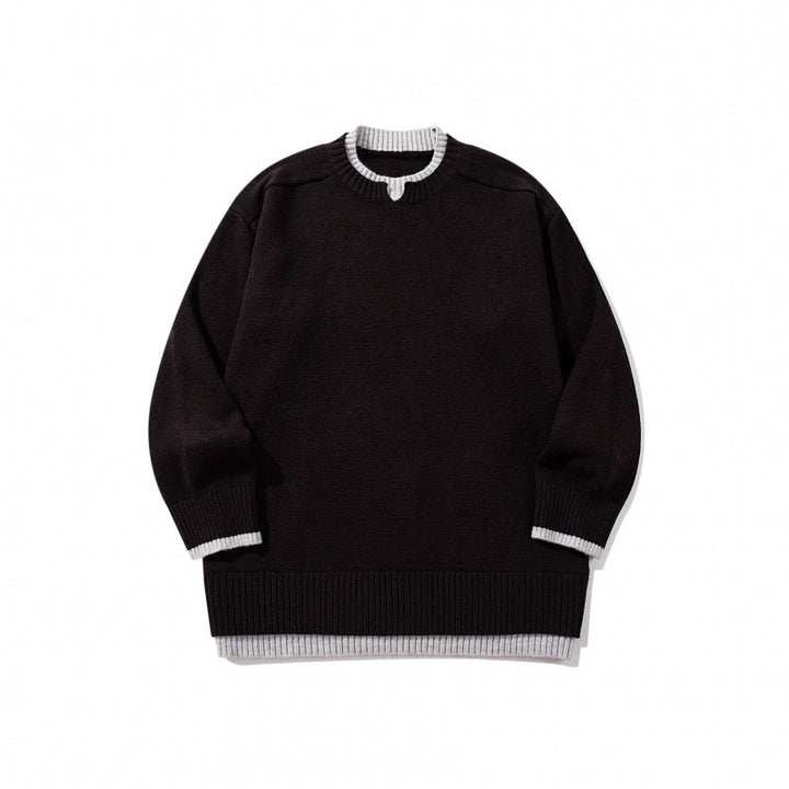 Unisex Relaxed-Fit Fine Knit Sweater with Contrast Cuffs and Extended Ribbed Hem Mune Fashion
