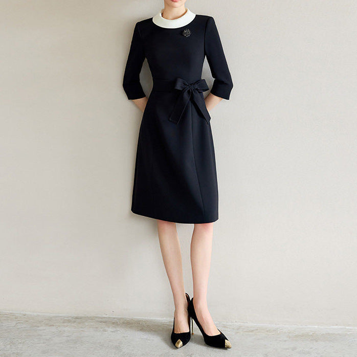 Women's Elegant Midi Dress with Waist Belt Mune Fashion