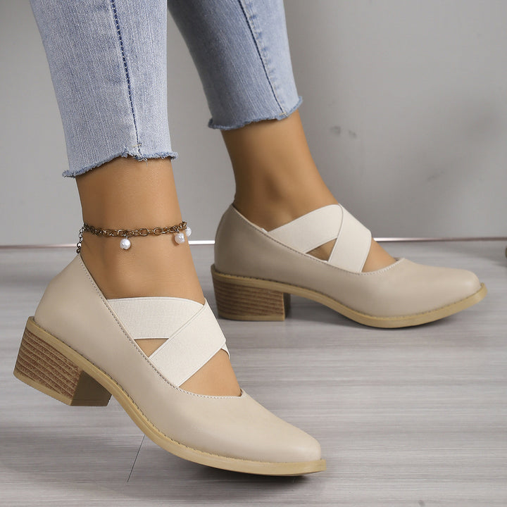 Women's Slipper-Pumps with crisscrossing elastic straps and block heel Mune Fashion