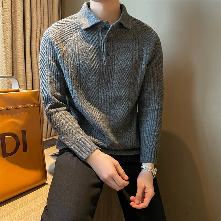 Men's Fashionable Knitted Sweater with Textured V-Neck Mune Fashion
