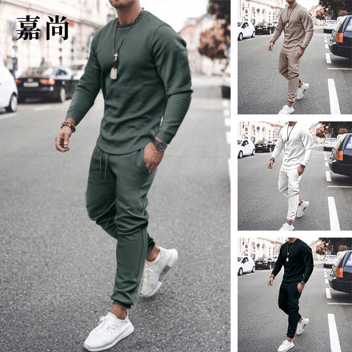 Men's Casual Crew Neck Training Set made of Stretch Cotton Blend with Drawstring Joggers Mune Fashion