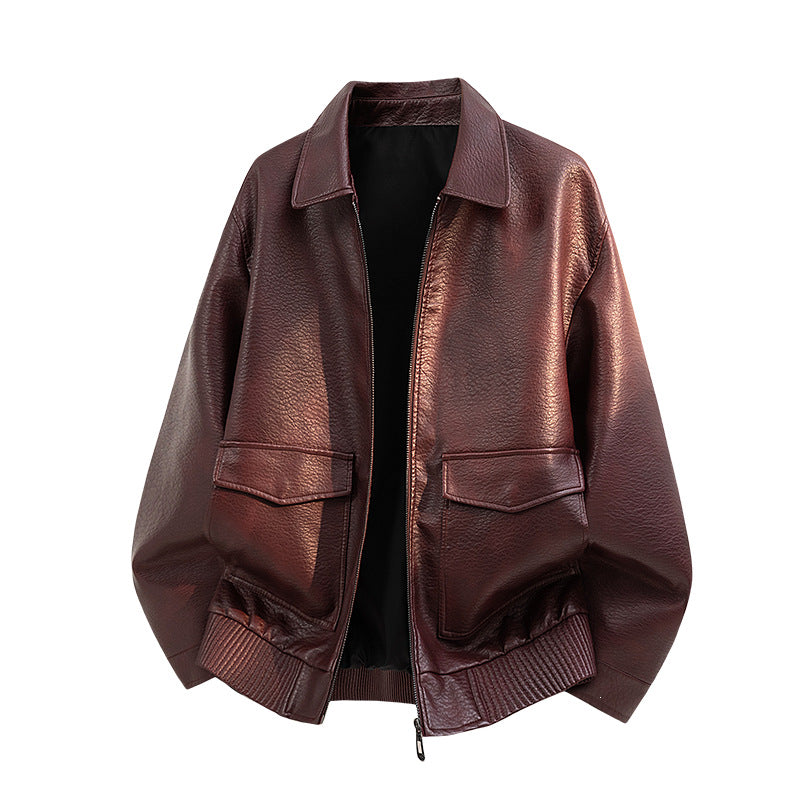 Men's Elegant Faux Leather Bomber Jacket Mune Fashion