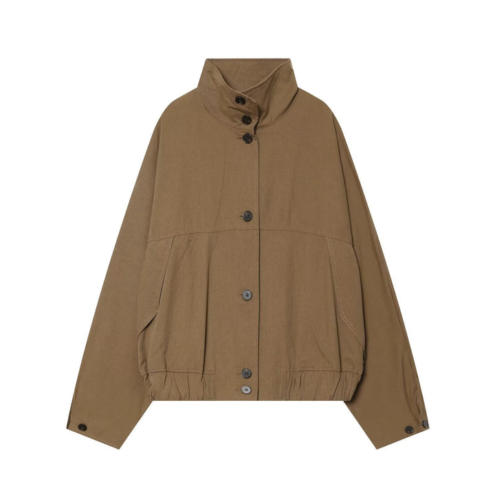 Women's Oversize Utility Jacket with High Stand Collar and Elastic Hem Mune Fashion