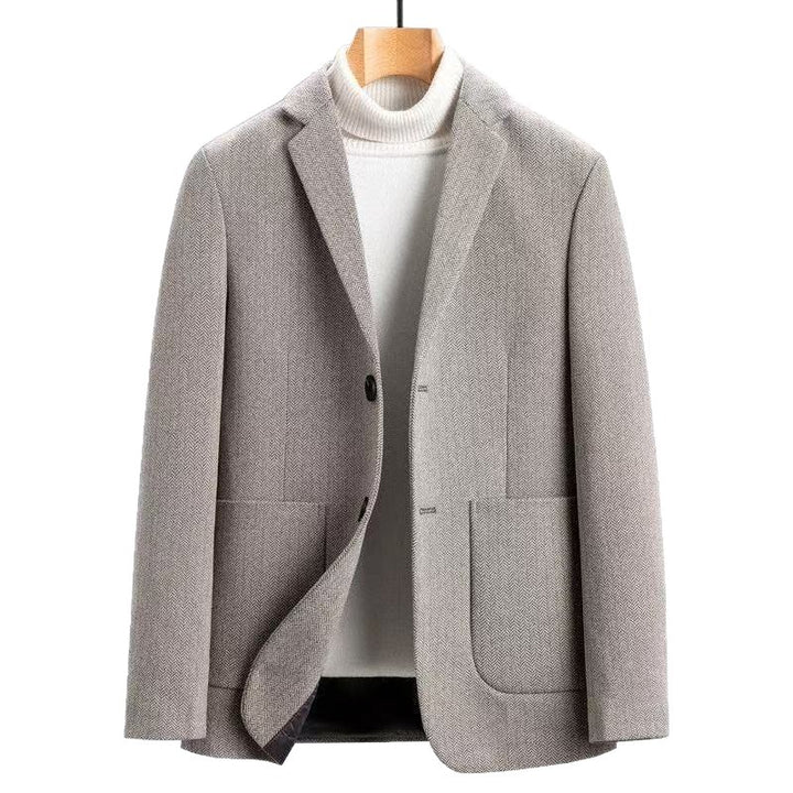 Men's Casual Wool Blend Blazer in Herringbone Pattern with Patch Pockets Mune Fashion