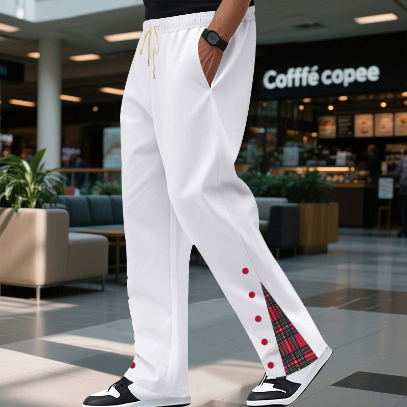 Men's nan Relax leisure pants with press stud side slits and tartan check insert Mune Fashion