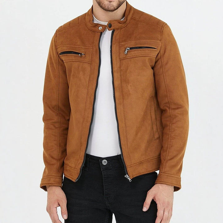 Men's Fashion Faux Leather Jacket with Stand-Up Collar