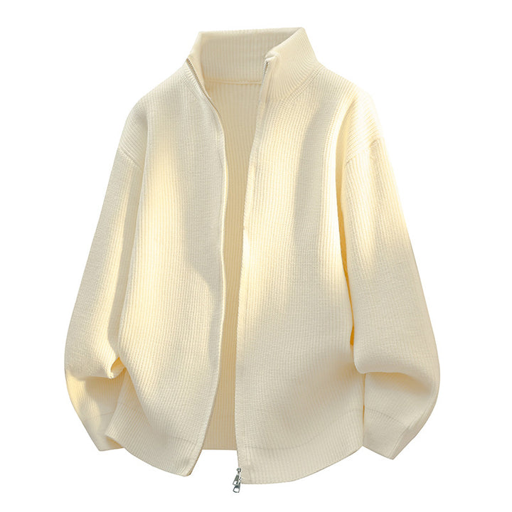 Women's Oversized Cardigan with High Collar and Zipper Mune Fashion