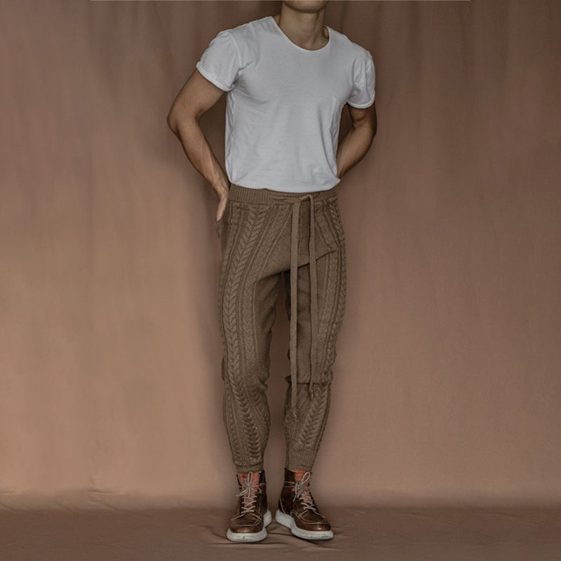 Men's Cable Knit Jogging Pants with Drawstring Mune Fashion