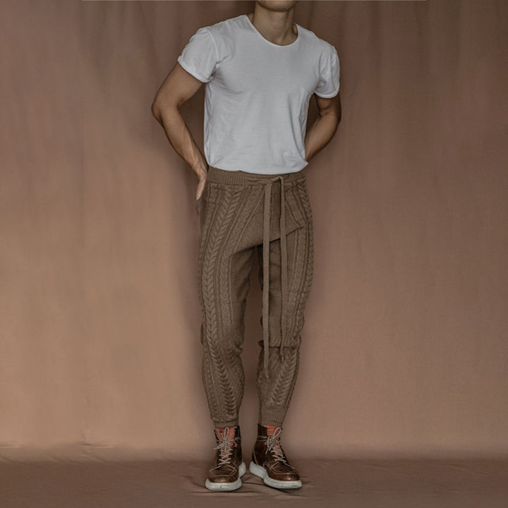 Men's Cable Knit Jogging Pants with Drawstring Mune Fashion