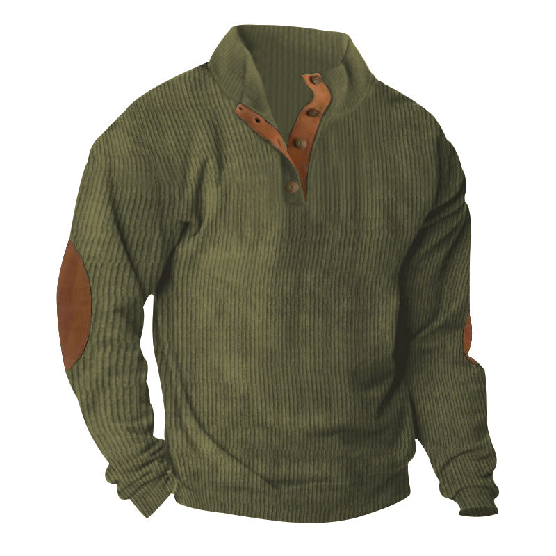 Men's ribbed knit sweater with stand-up collar and decorative elbow patches Mune Fashion