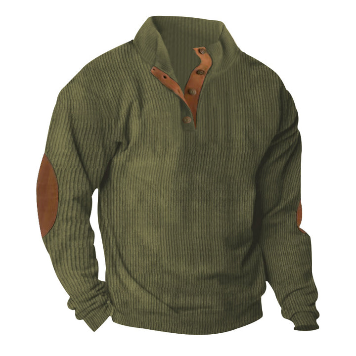 Men's ribbed knit sweater with stand-up collar and decorative elbow patches Mune Fashion
