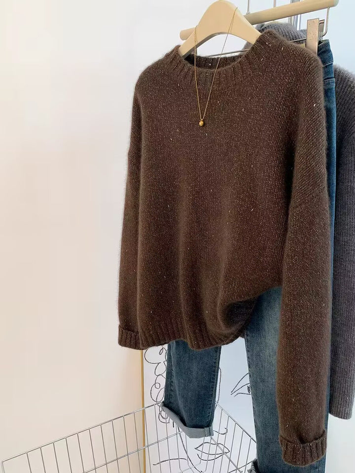 Women Cozy Oversized Sweater in Mohair Look with Round Neck and Subtle Glitter Effect Mune Fashion