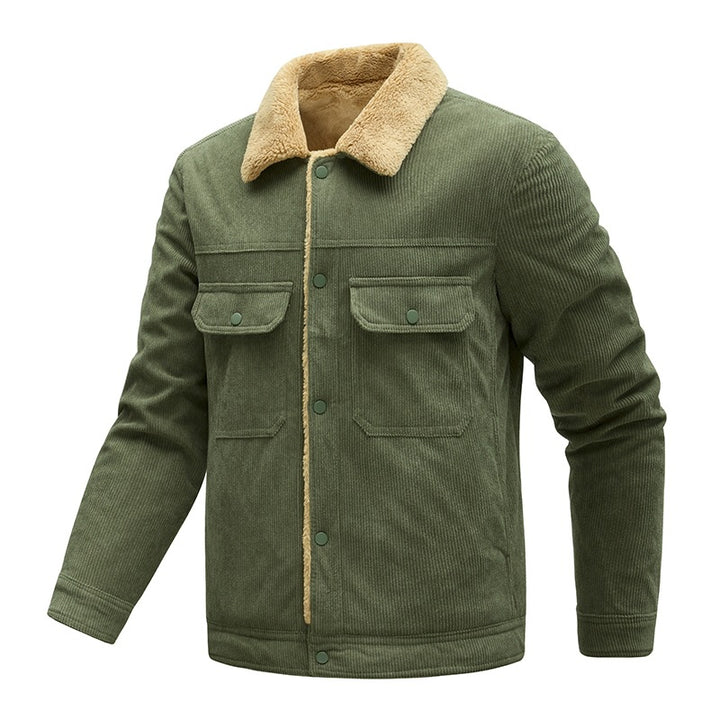 Men's cord jacket with teddy lining, faux fur collar and snap button pockets Mune Fashion