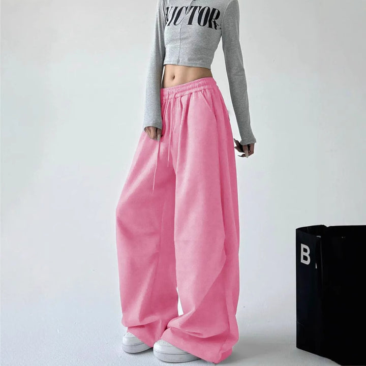 Women wide high waist lounge pants made of soft cotton blend with drawstring and side pockets Mune Fashion