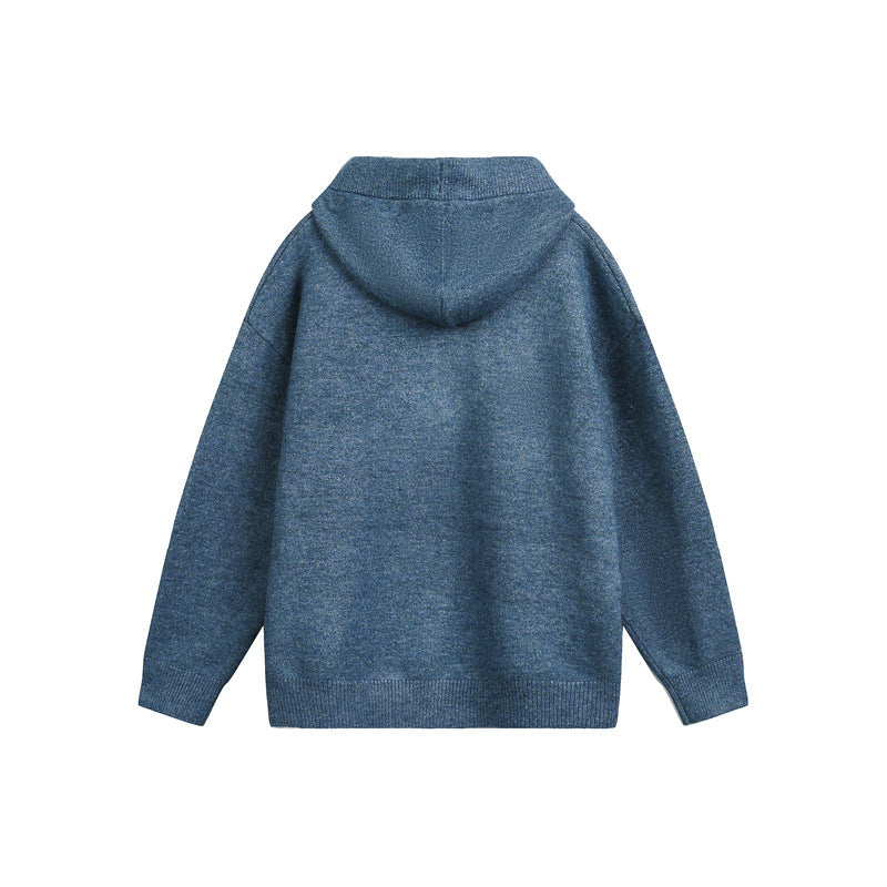 Women's Oversized Knit Sweater with Half Zipper and Hooded Collar Mune Fashion