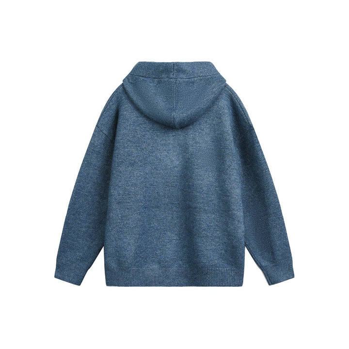 Women's Oversized Knit Sweater with Half Zipper and Hooded Collar Mune Fashion