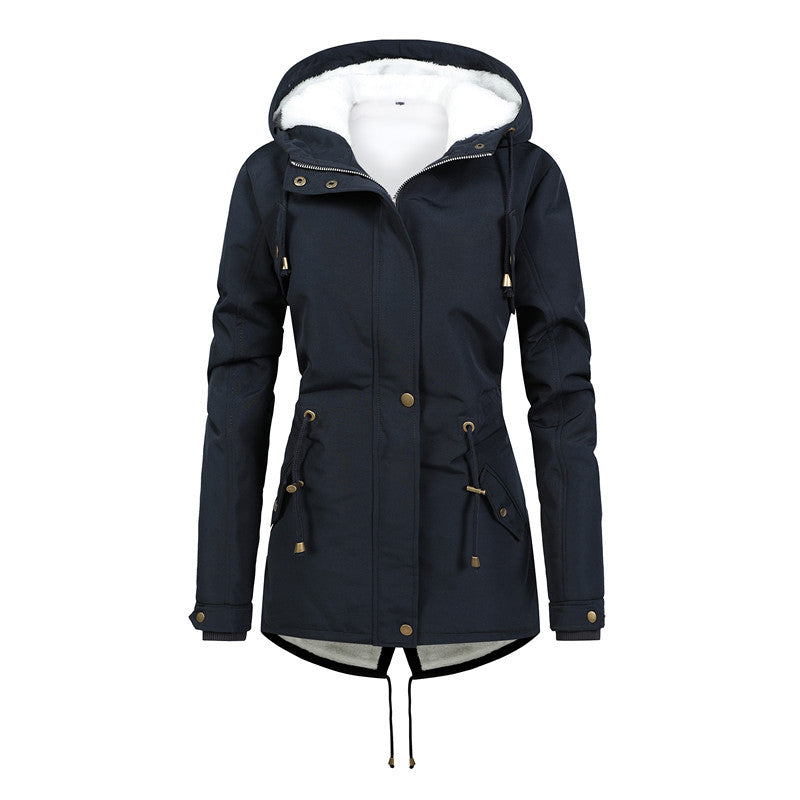 Women's Windproof Parka with Fleece Lining, Tailored Silhouette and Drawstring Mune Fashion