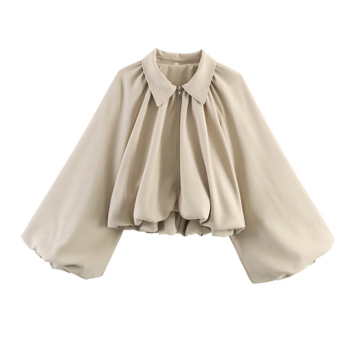 Women's short cape with voluminous sleeves, zipper and gathered hem Mune Fashion