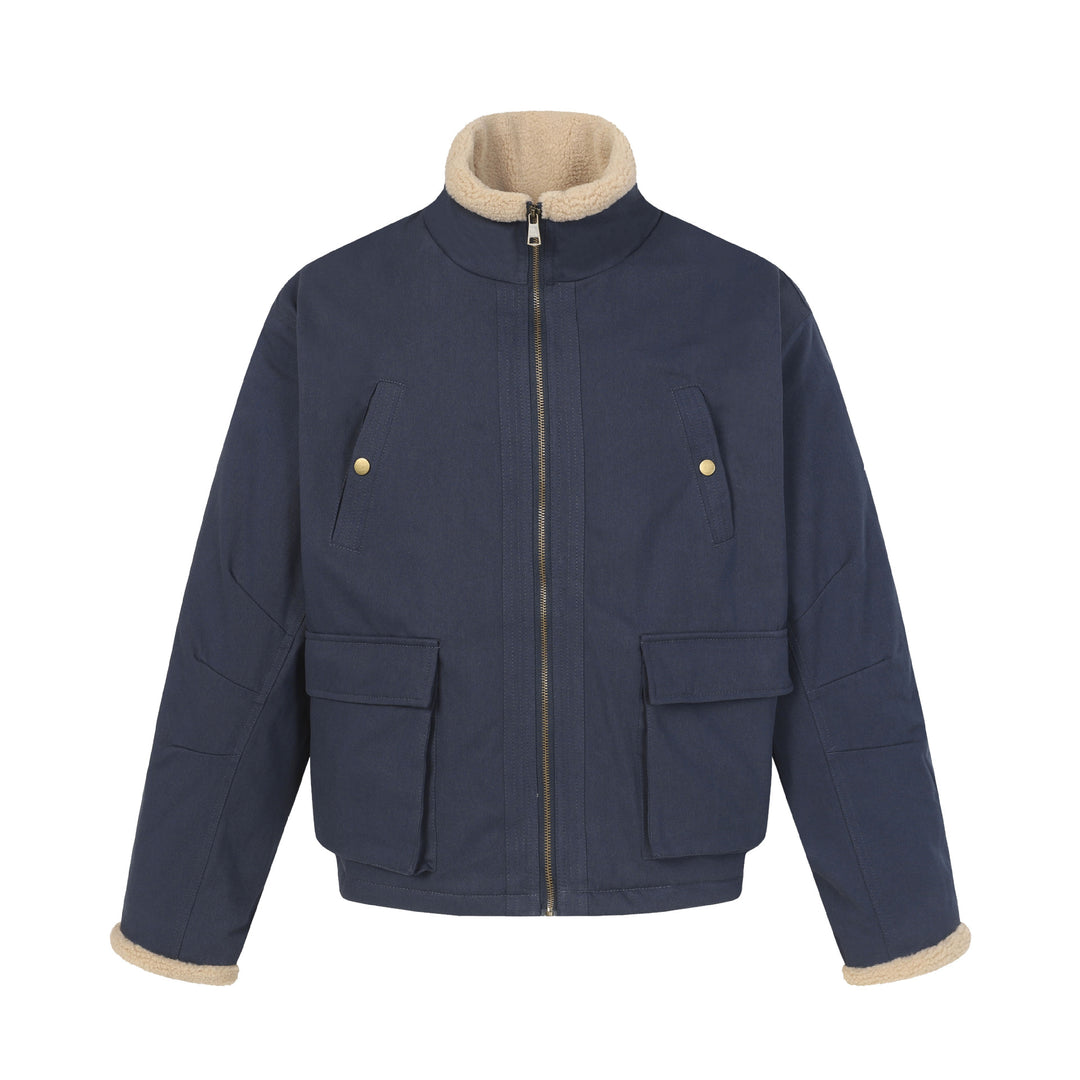 Men's short jacket in field style with teddy fur collar and cargo pockets Mune Fashion