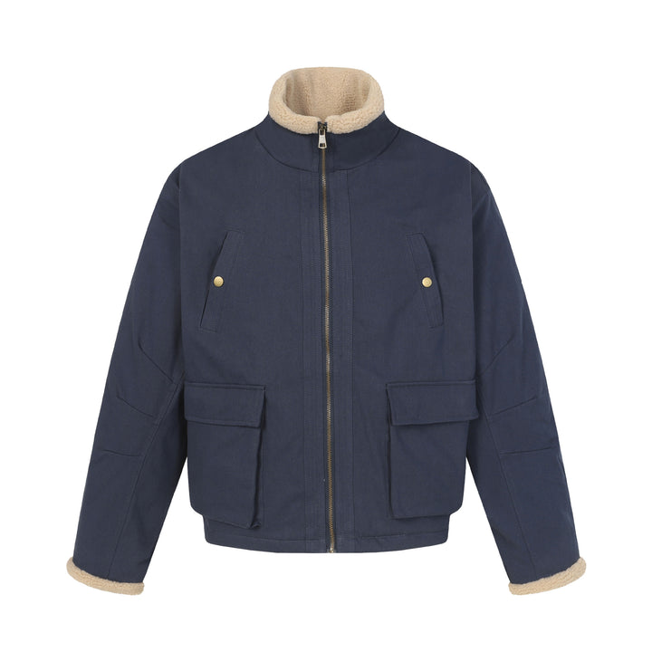 Men's short jacket in field style with teddy fur collar and cargo pockets Mune Fashion