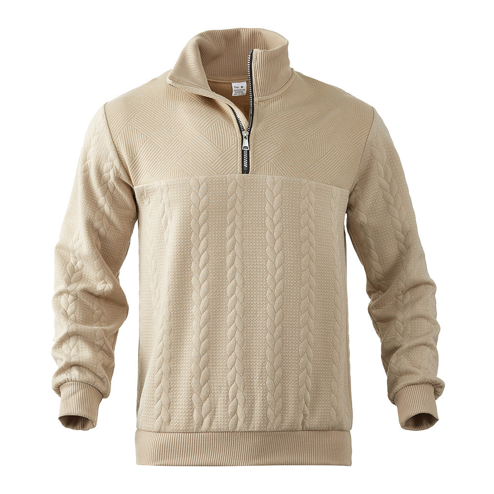 Men's Half-Zip Pullover with Cable Knit Look and Structural Panels Mune Fashion