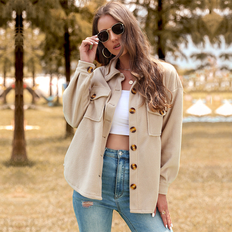 Women's Oversized Teddy Shacket with button placket, patch pockets, and soft lining Mune Fashion