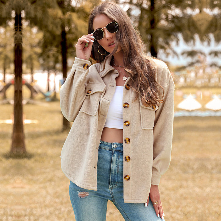 Women's Oversized Teddy Shacket with button placket, patch pockets, and soft lining Mune Fashion
