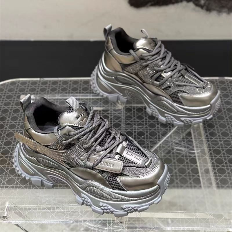 Women's Sporty Chunky Sneakers with Glitter Elements and Reinforced Sole Mune Fashion