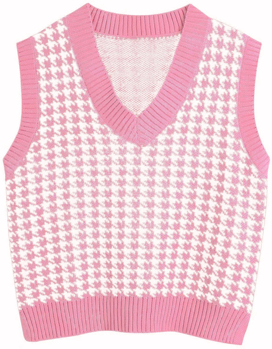 Women’s knit vest with houndstooth pattern, V-neck and ribbed hem Mune Fashion