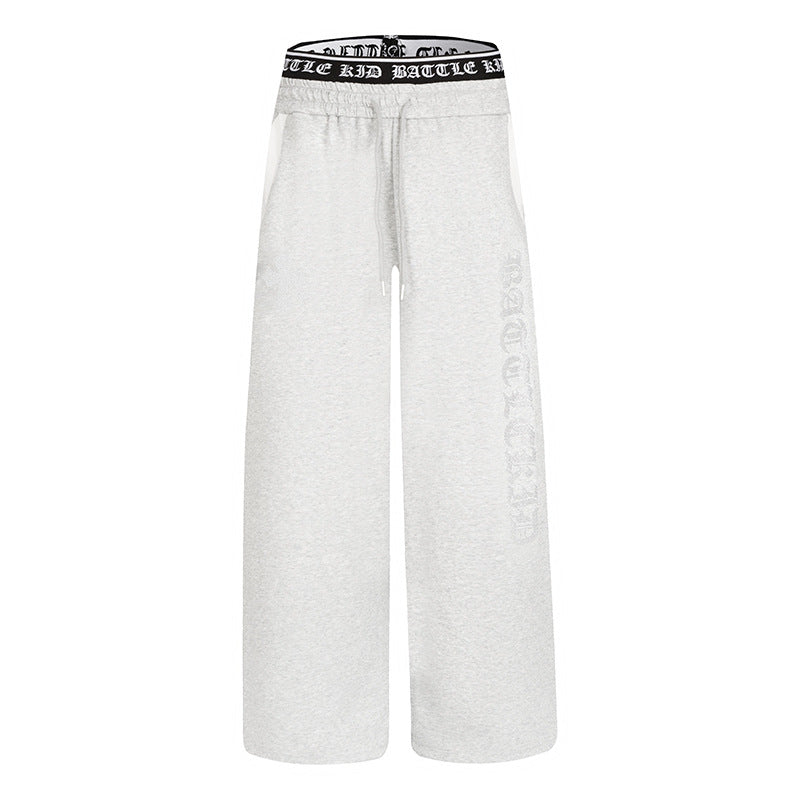 Women's wide lounge jogging pants with high logo waistband, gothic print and drawstring Mune Fashion