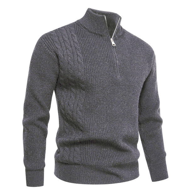 Men's fine-knit half-zip pullover with standing collar, ribbed structure and shoulder braid detail Mune Fashion