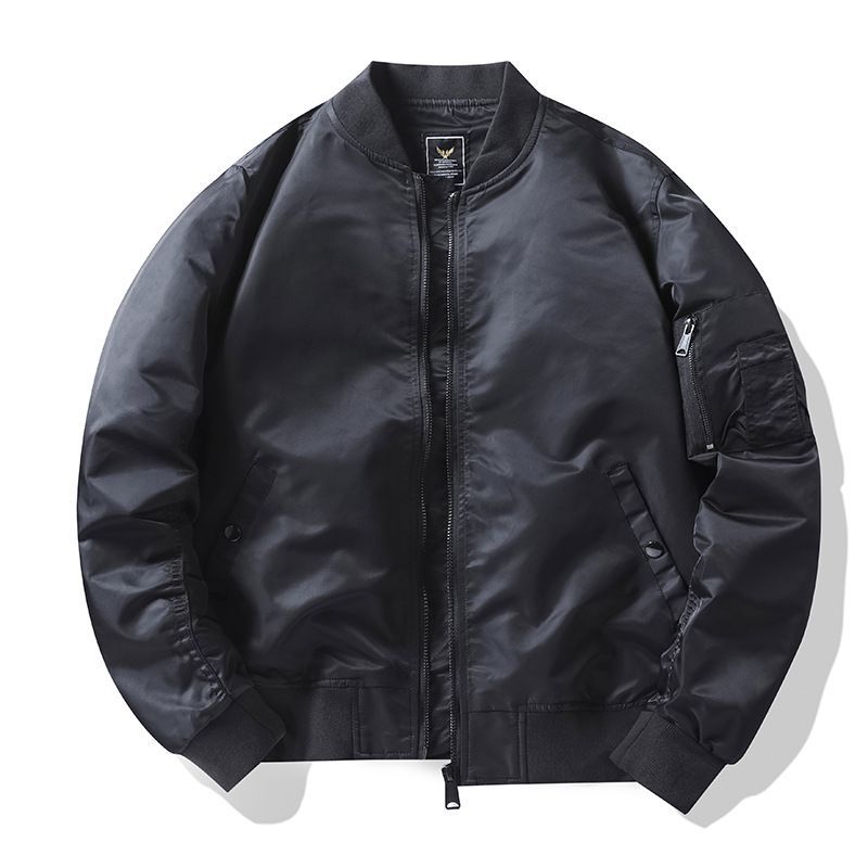 Men's  matte nylon flight bomber jacket with sleeve utility pocket and ribbed trims Mune Fashion