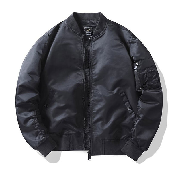 Men's  matte nylon flight bomber jacket with sleeve utility pocket and ribbed trims Mune Fashion