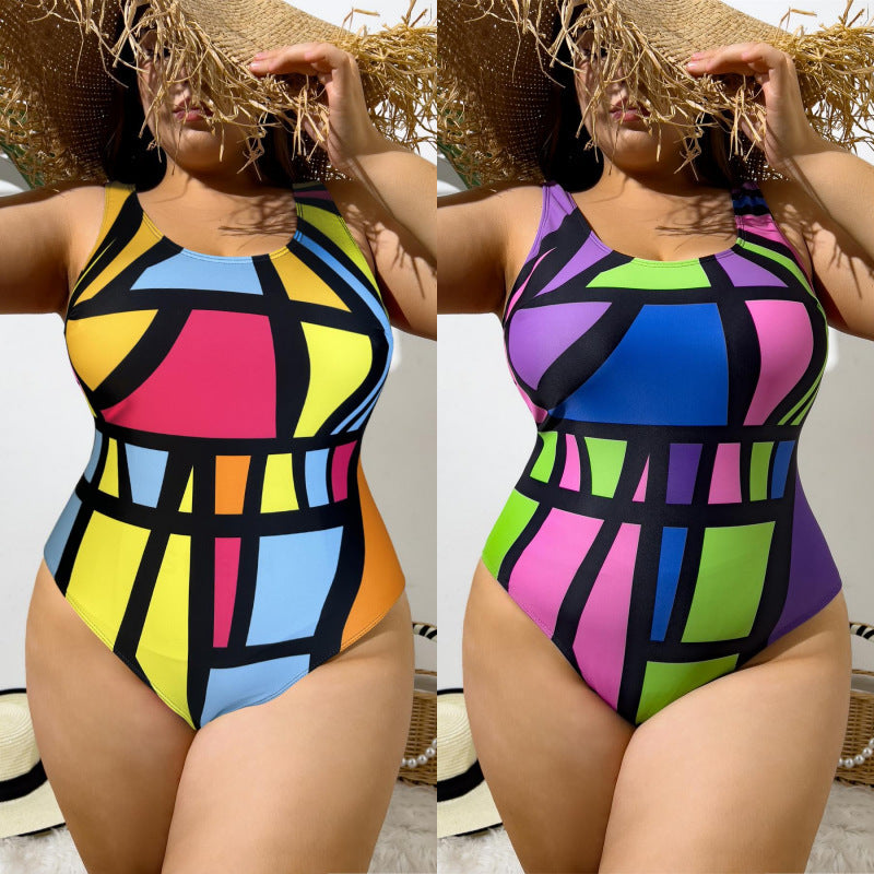 Women's one-piece swimsuit with modern geometric pattern Mune Fashion