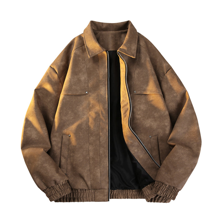 Men's vintage-inspired velour-look transitional jacket with two-way zipper, elastic hem & flap pockets Mune Fashion