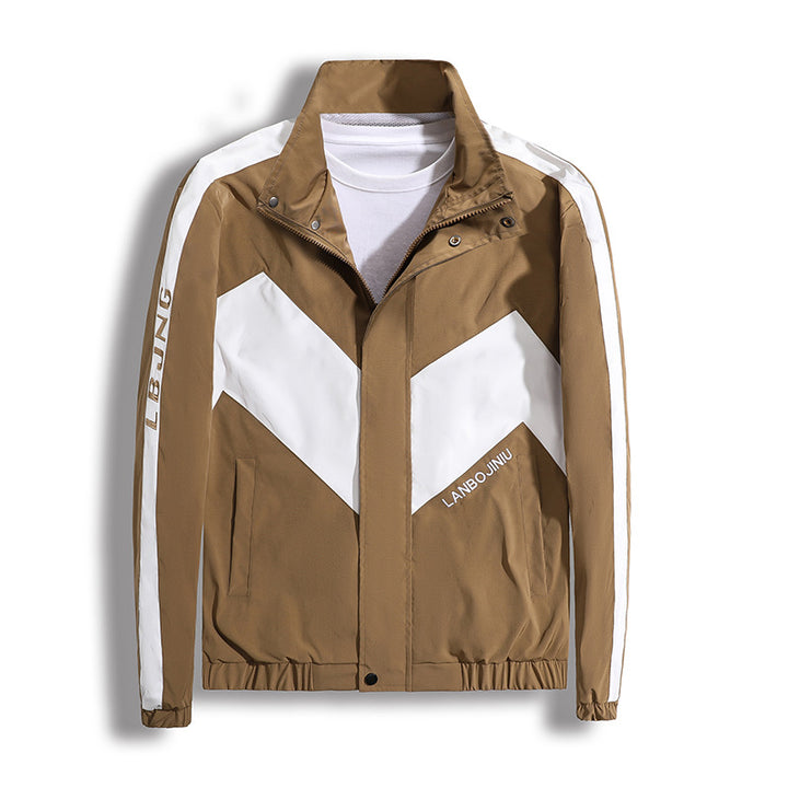 Men's sporty transitional jacket with high collar and modern geometric accents Mune Fashion