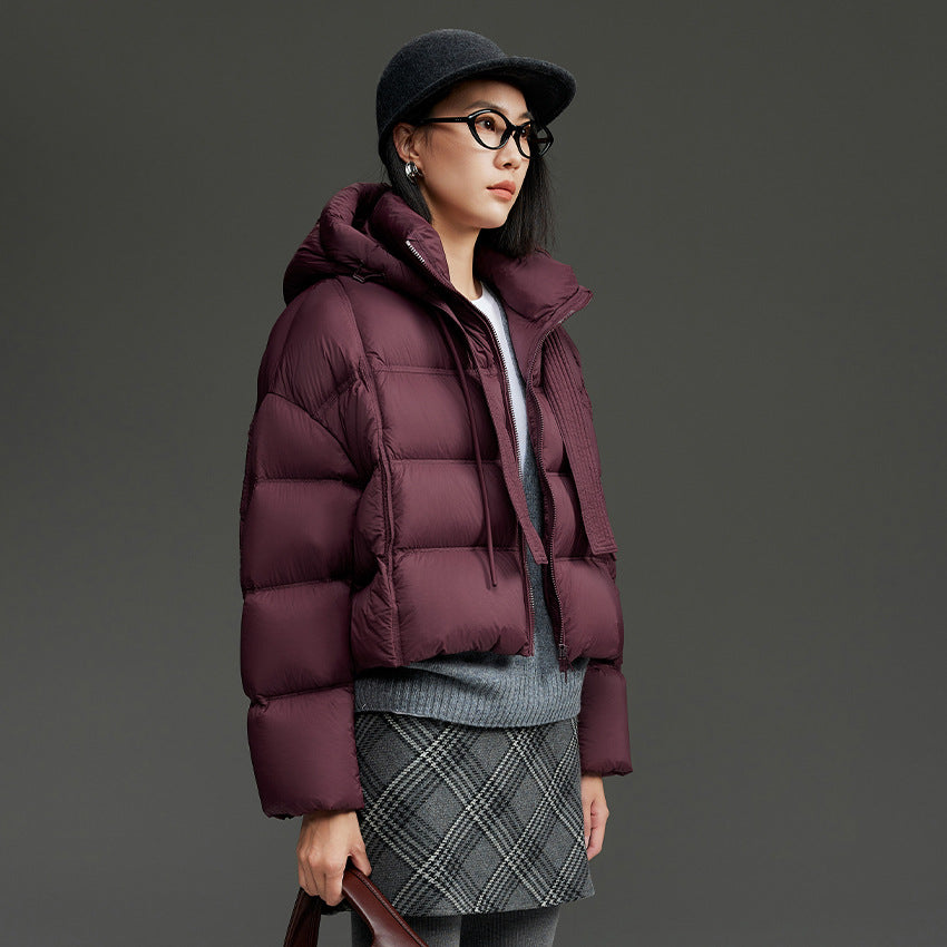 Women Short Cut Boxy Quilted Jacket with Voluminous Hood and Drawstring Mune Fashion