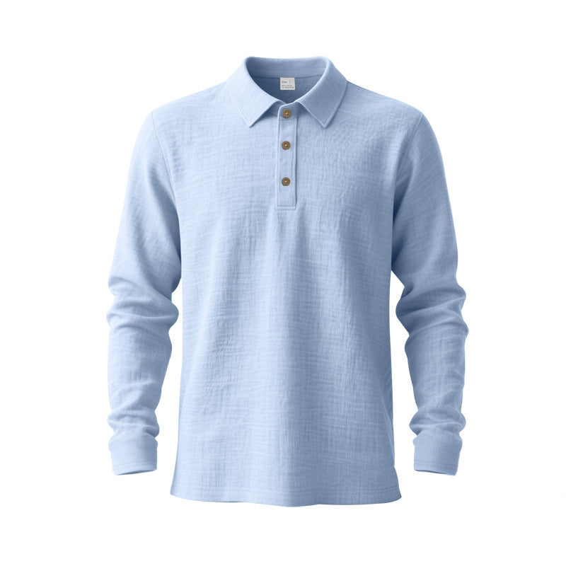 Men's Long Sleeve Polo Shirt made of Cotton Gauze with Three-Button Placket Mune Fashion