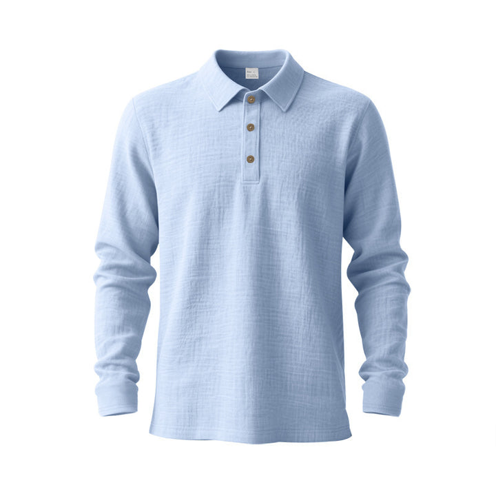 Men's Long Sleeve Polo Shirt made of Cotton Gauze with Three-Button Placket Mune Fashion