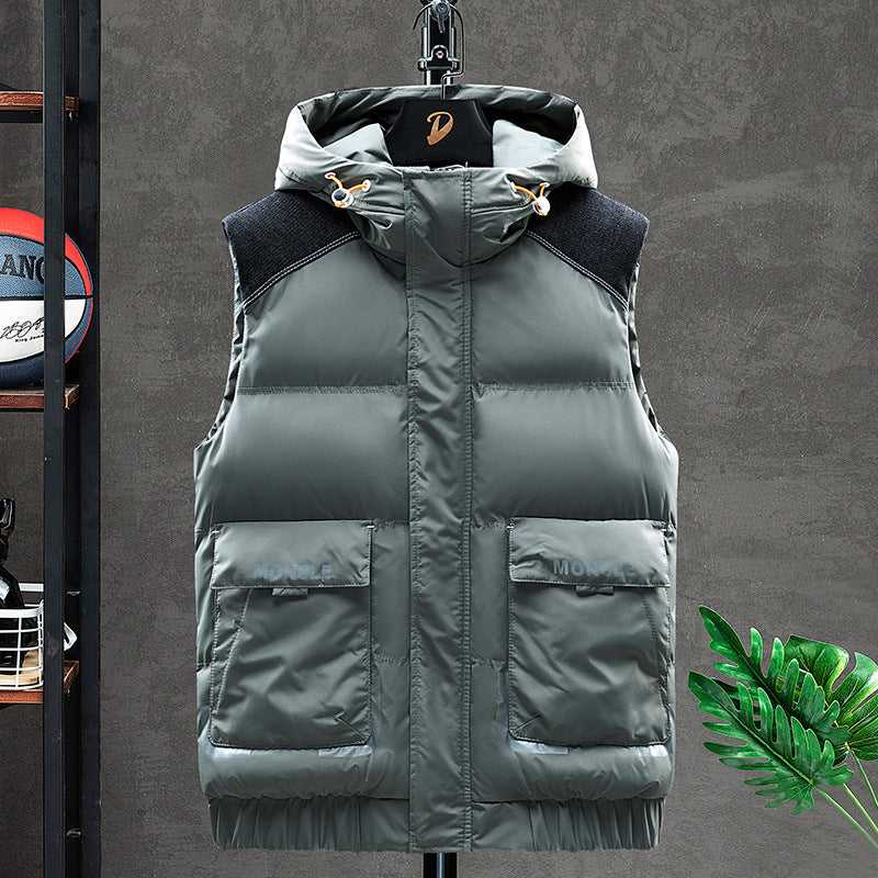 Men's Padded Hooded Quilted Vest with Front Flap Pockets and Elastic Hem Mune Fashion